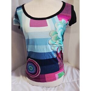 Vtg Y2K Desigual Applikationen M Blau-Töne We love everything you make Funky